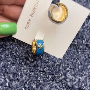 Tory Burch Gold and Blue Hoop Earrings